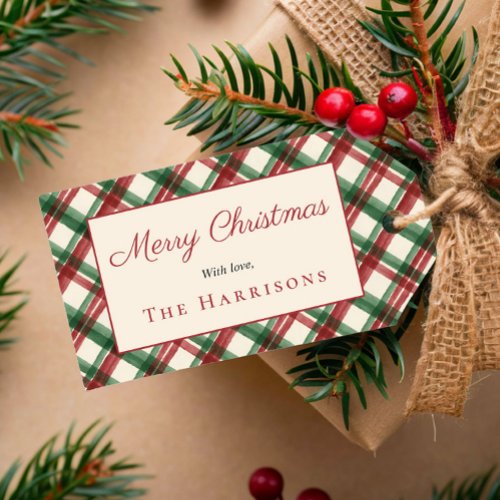 Classic Holiday Plaid Watercolor Christmas Gift Tags