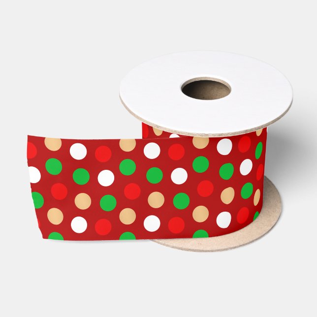 Classic Holiday Polka Dots Red White and Green Satin Ribbon (Spool)