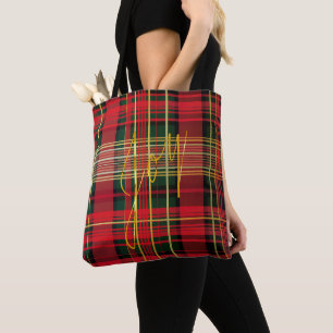 Classic Holiday Red and Green Plaid Tartan 'Joy' Tote Bag