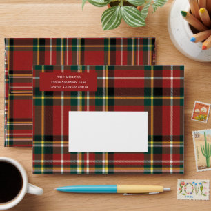 Classic Holiday Red Plaid Tartan Return Address Envelope