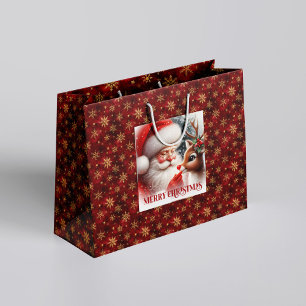 Classic Holiday Santa Claus Rudolph Gift Bag