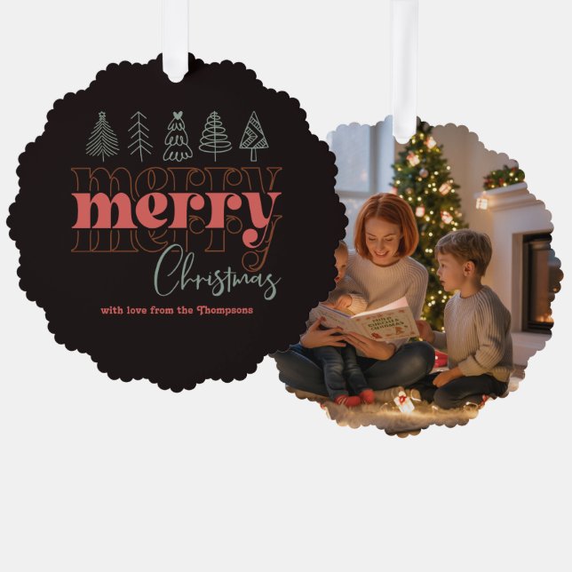Classic Holiday Scribbles Merry Christmas Keepsake Ornament Card (Front/Back)