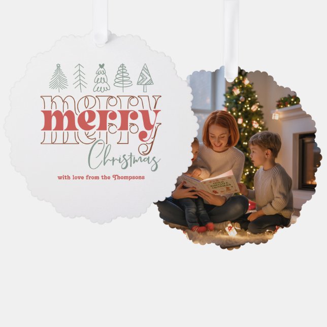 Classic Holiday Scribbles Merry Christmas Keepsake Ornament Card (Front/Back)