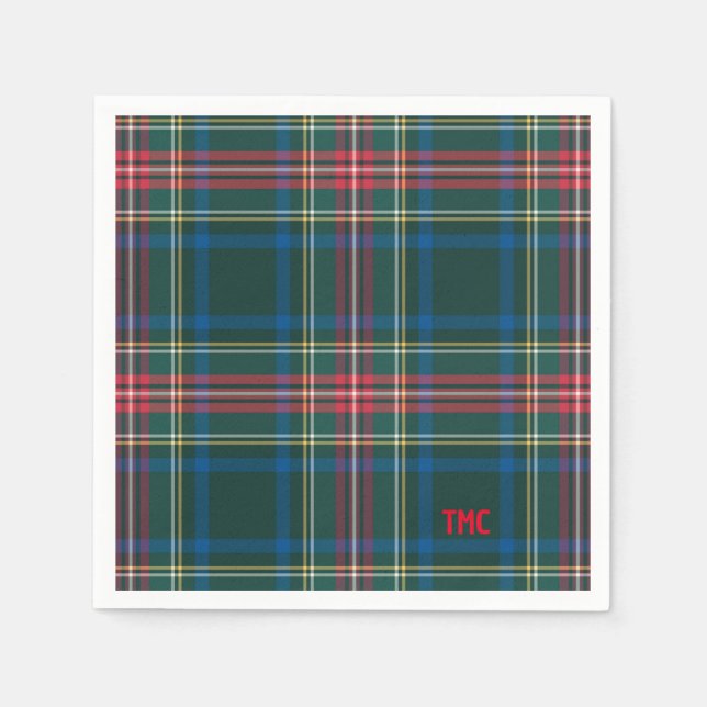 Classic Holiday Tartan Plaid Initials Festive Chic Napkins (Front)