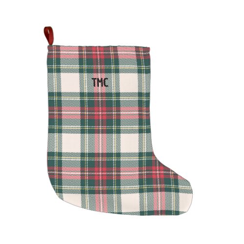 Classic Holiday Tartan Plaid Initials Festive Large Christmas Stocking