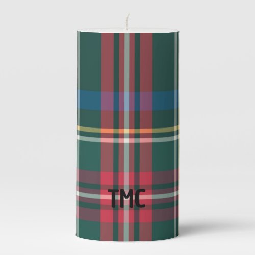 Classic Holiday Tartan Plaid INITIALS Festive Pill Pillar Candle