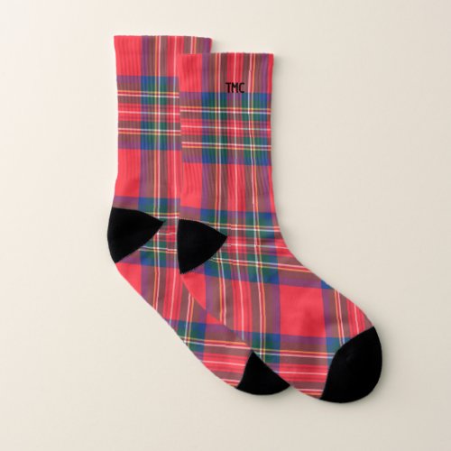 Classic Holiday Tartan Plaid Initials Festive Sock Socks