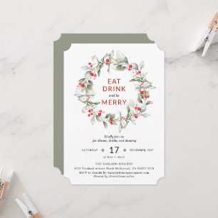 Classic Holiday Wreath Berry party invitation