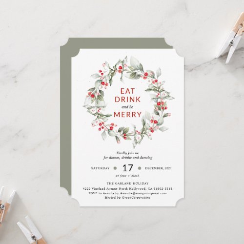 Classic Holiday Wreath Berry party invitation