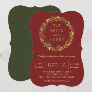 Classic Holiday Wreath Party Christmas red Invitation