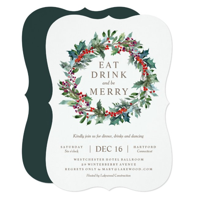 Classic Holiday Wreath Party Invitation