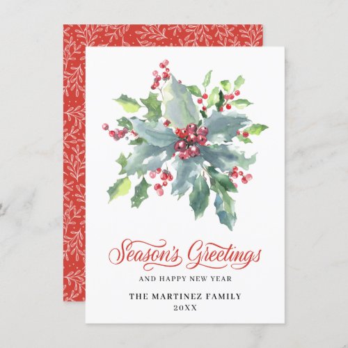 Classic Holly and Berry 2022 Christmas Greeting Holiday Card