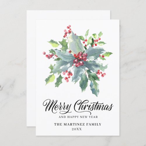 Classic Holly and Berry 2022 Christmas Greeting Holiday Card