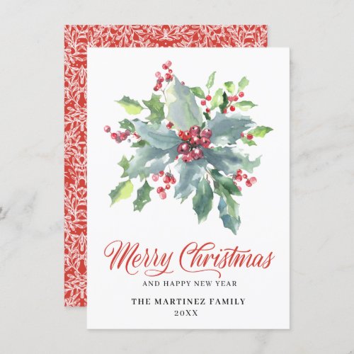 Classic Holly and Berry 2022 Christmas Greeting Holiday Card