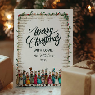 Classic Holly and Carolers Christmas Holiday Card