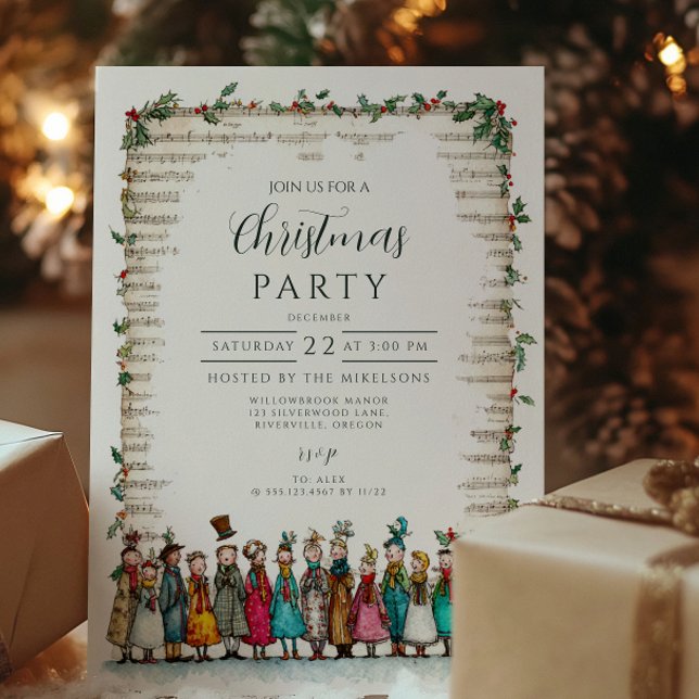 Classic Holly and Carolers Christmas Invitation (Creator Uploaded)