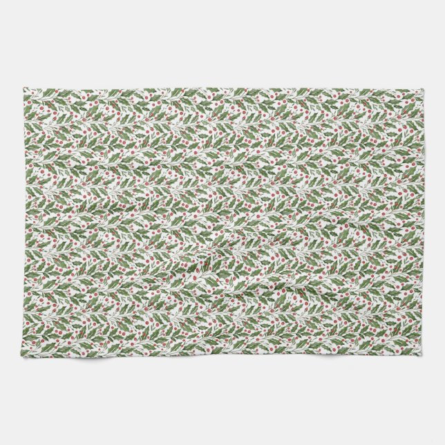 Classic Holly Berry Christmas  Kitchen Towel (Horizontal)