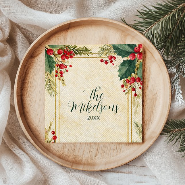 Classic Holly Berry Christmas Party Napkins (Creator Uploaded)