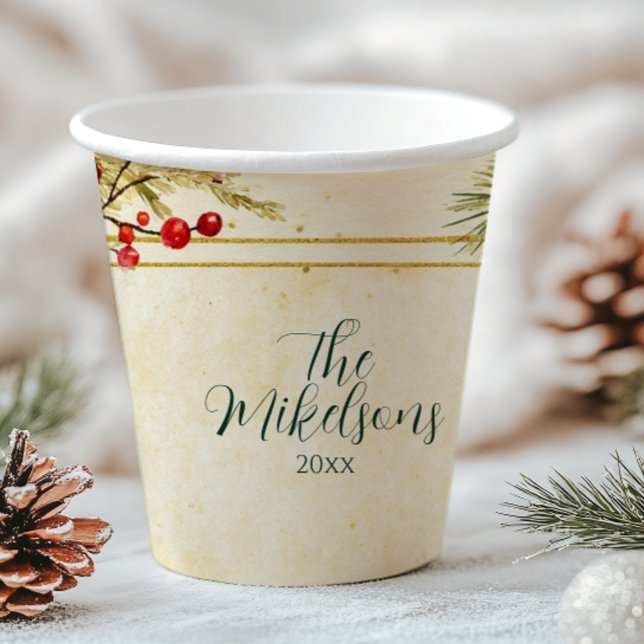 Classic Holly Berry Christmas Party Paper Cups (Creator Uploaded)