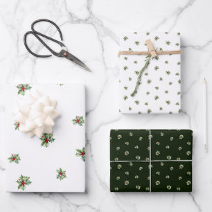 Classic Holly Christmas garland with berries Wrapping Paper Sheets