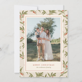 Classic Holly Pattern Christmas Holiday Photo Card
