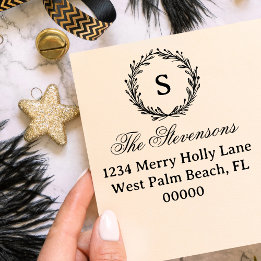 Classic Holly Wreath Monogram Vintage Christmas Self-inking Stamp