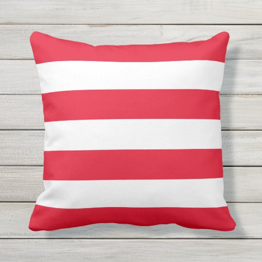 Classic Horizontal Stripes Red and White Outdoor Pillow