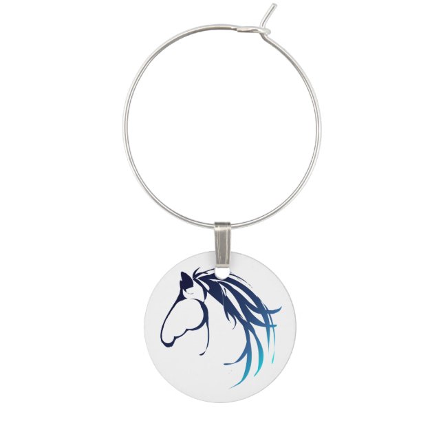 Classic Horse Head Logo in Blue Wine Glass Charm (Front)