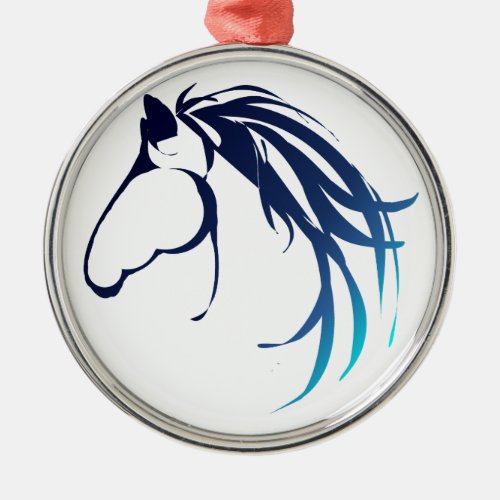 Classic Horse Head Logo in Blues Metal Ornament