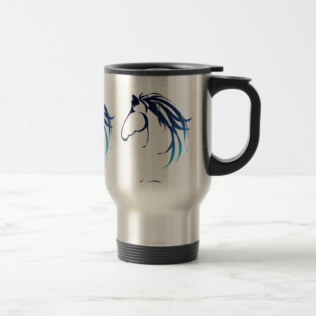 Classic Horse Head Logo in Blues Travel Mug (Right)