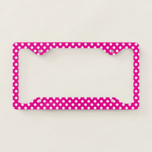 Classic Hot Pink and White Polka Dot Pattern License Plate Frame