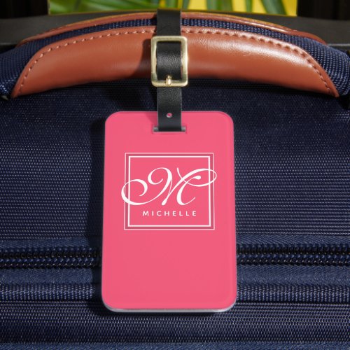 Classic Hot Pink and White Script Monogram Luggage Tag