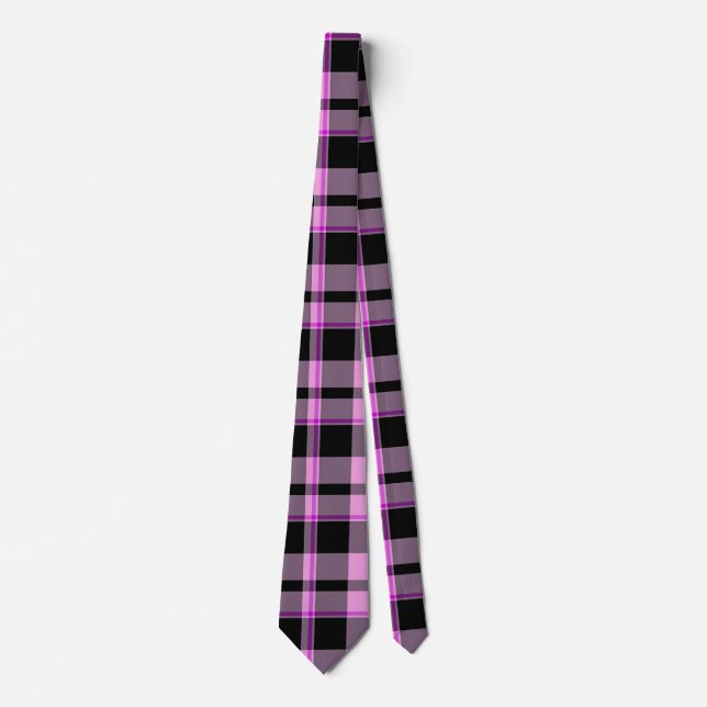 Classic Hot Pink Black Gingham Plaid Tartan Neck Tie (Front)