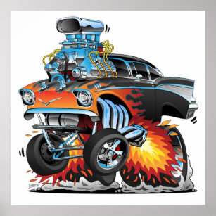 Classic hot rod 57 gasser drag racing muscle car c poster