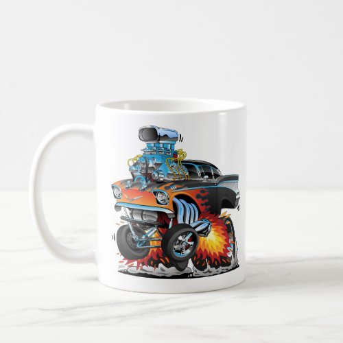 Classic hot rod 57 gasser dragster cartoon coffee mug