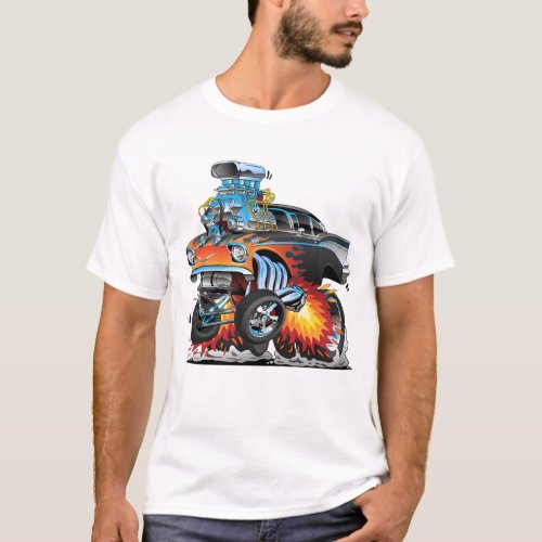 Classic hot rod 57 gasser dragster cartoon T_Shirt