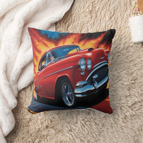 Classic hot rod blazing down the open highway throw pillow