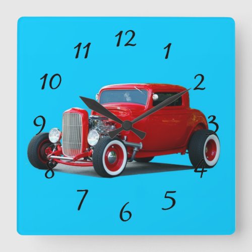 Classic Hot Rod Car Square Wall Clock