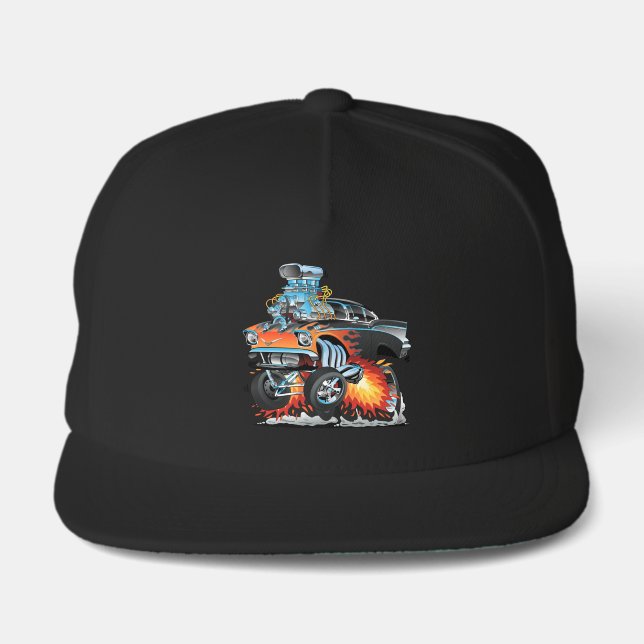 Classic Hot Rod Fifties Style Gasser Drag Racer Snap Back Hat (Front)