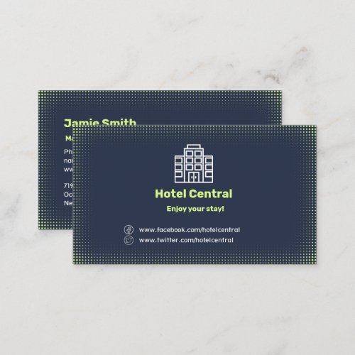 Classic Hotel Blue Business Card With QR Code
