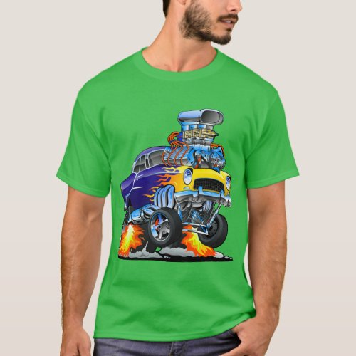 Classic Hotrod Muscle Car Flames Big Engine T_Shirt