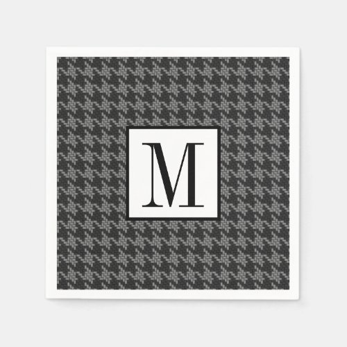 Classic Houndstooth Black Monogram Pattern Mens Paper Napkins