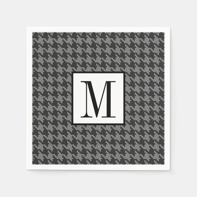 Classic Houndstooth Black Monogram Pattern Mens Paper Napkins (Front)