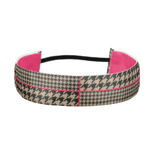 Classic Houndstooth Black Taupe Hot Pink Check Athletic Headband