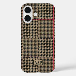 Classic Houndstooth Black Taupe Hot Pink Check iPhone 16 Case