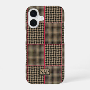 Classic Houndstooth Black Taupe Hot Pink Check iPhone 16 Case