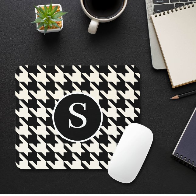 Classic Houndstooth Black & White Monogram Mouse Pad (Creator Uploaded)