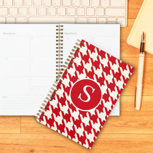 Classic Houndstooth Cherry Red & White Monogram Planner