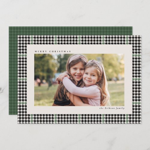 Classic houndstooth frame black green one photo holiday card