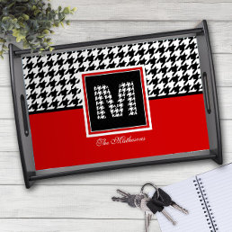 Classic Houndstooth &amp; Monogram | Red Black White Serving Tray